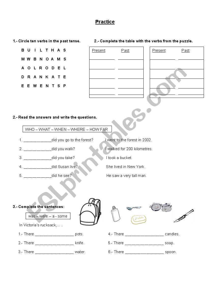 past exercises worksheet