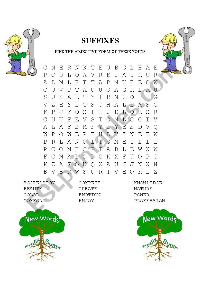 suffixes worksheet