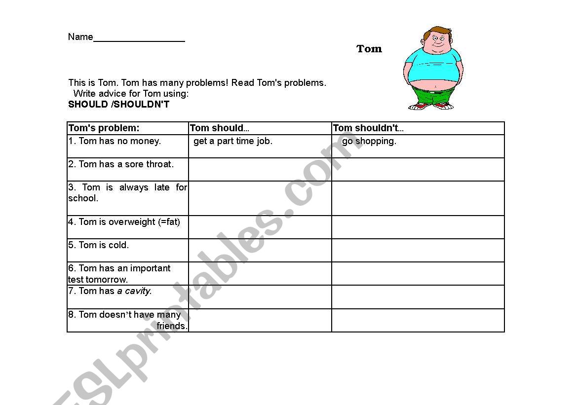 Should and Shouldnt worksheet