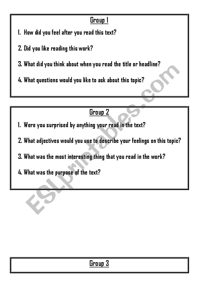 readig cards worksheet