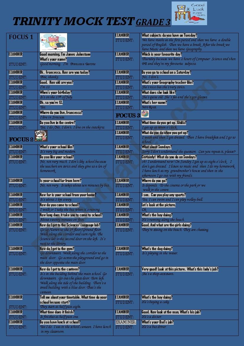 Trinity Exam Grade 3 worksheet