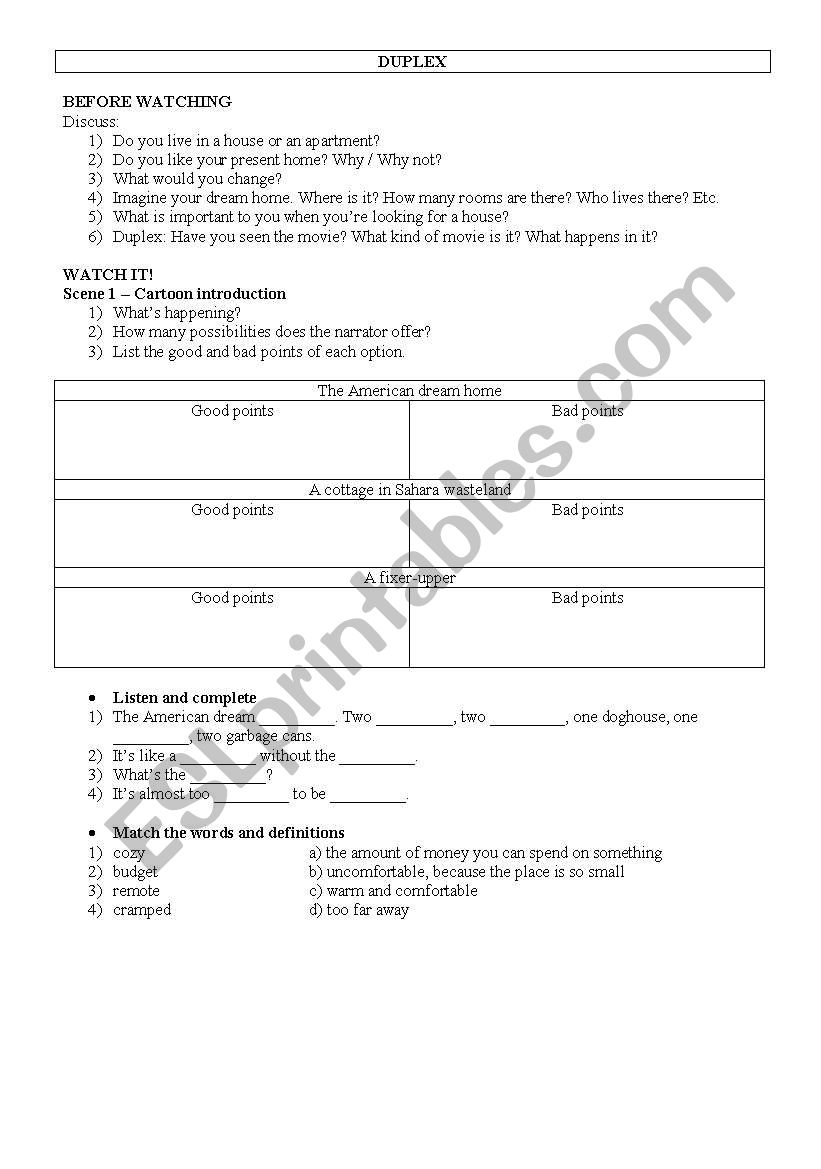 Duplex worksheet