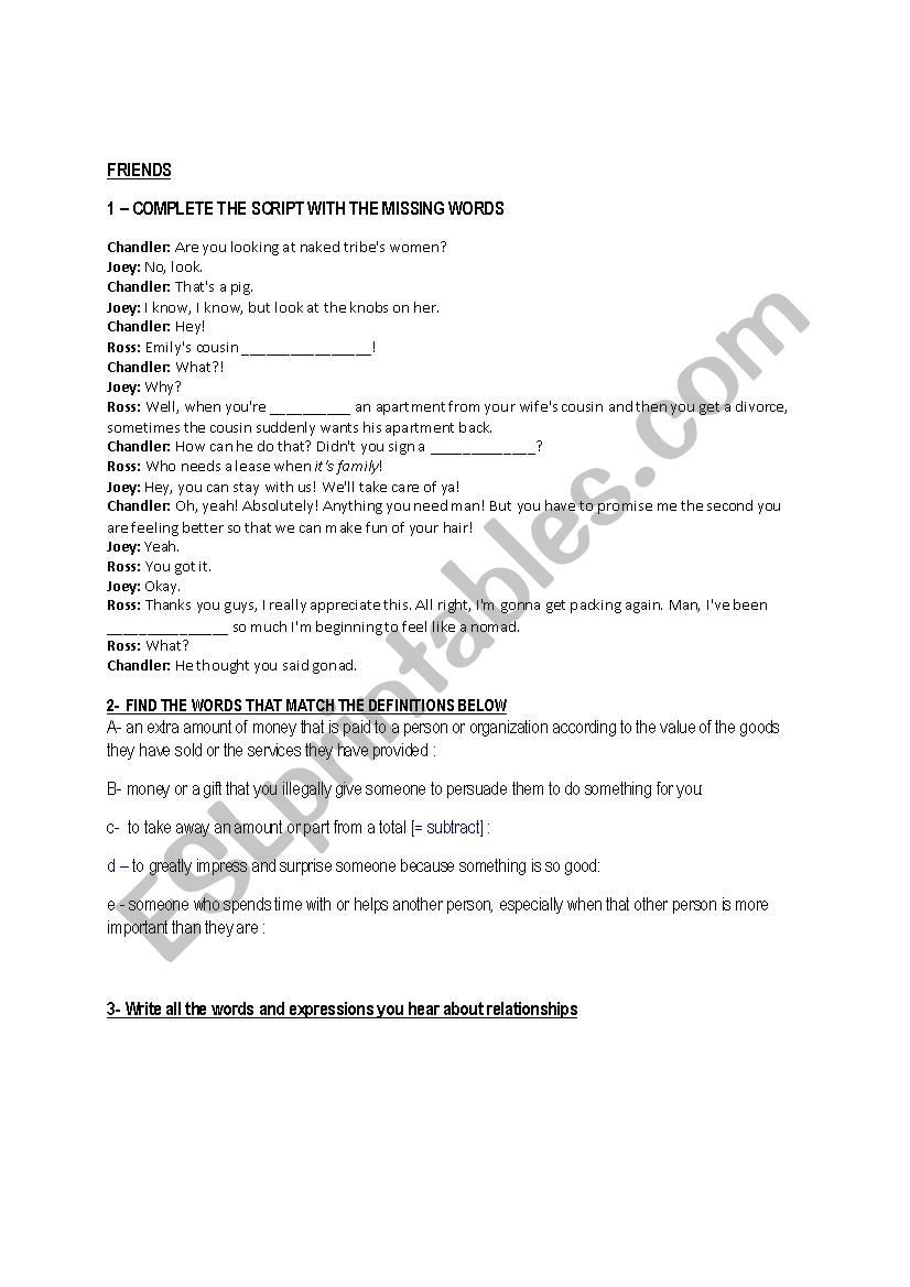 Friends worksheet