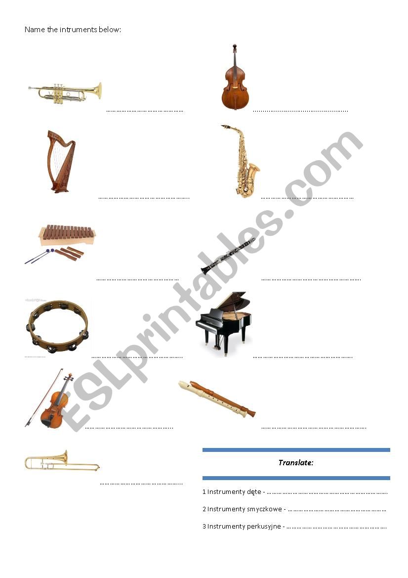 Instruments worksheet