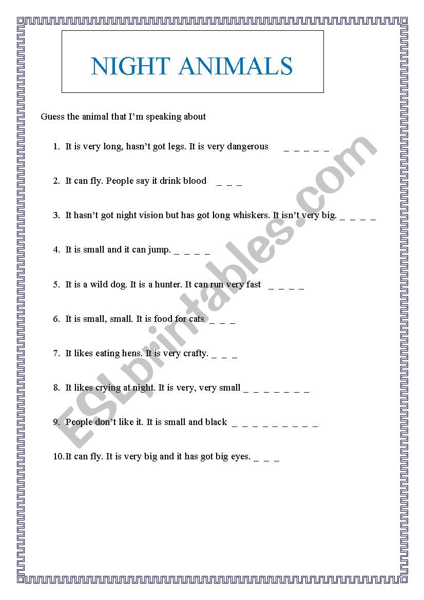 NOCTURNAL ANIMALS 2 worksheet