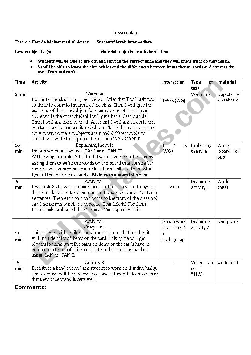 lesson plan modal can and cant