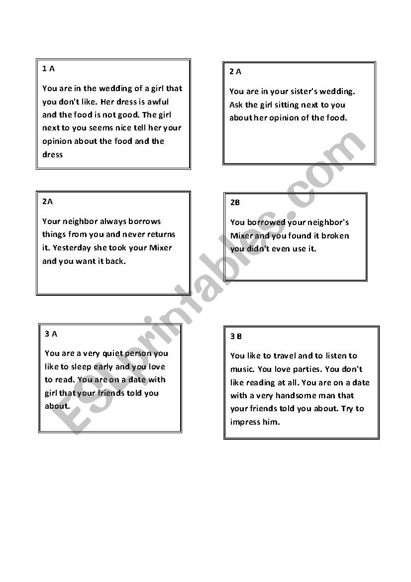 funny role plays worksheet
