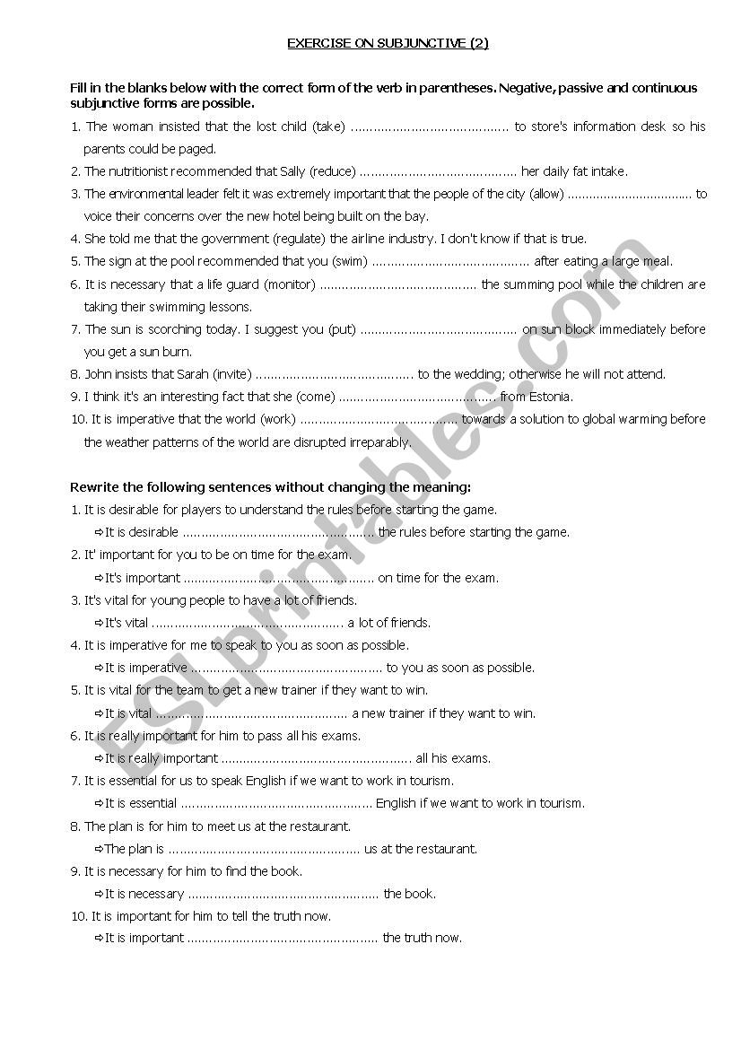 Exercise on Subjunctive (3) worksheet