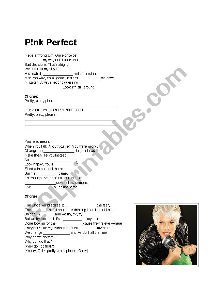 Beiber, P!nk, Eve 6 worksheet