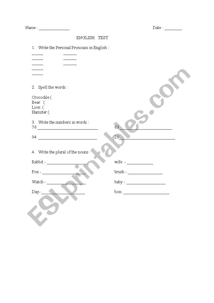 Exercise worksheet