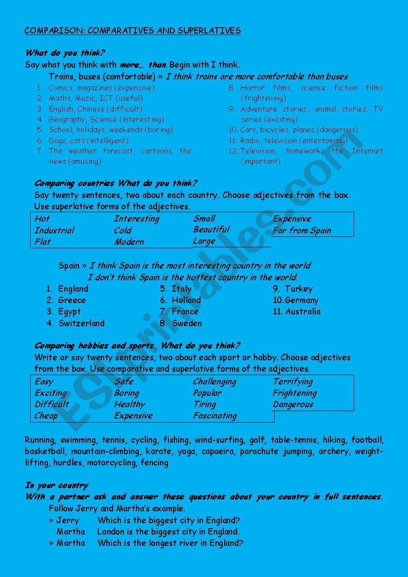 Comparatives and superlatives worksheet