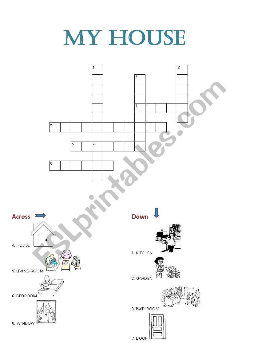 MY HOUSE - CROSSWORD worksheet