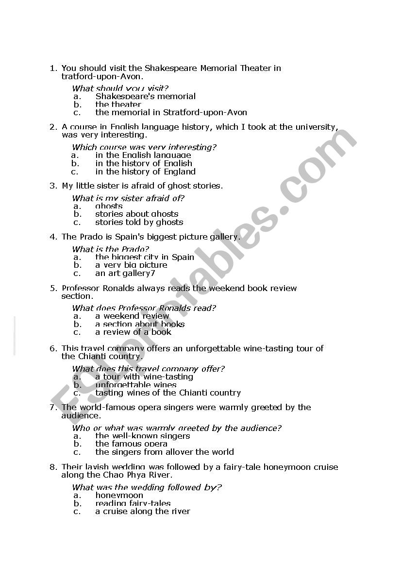 Noun Groups Exercise Worksheet