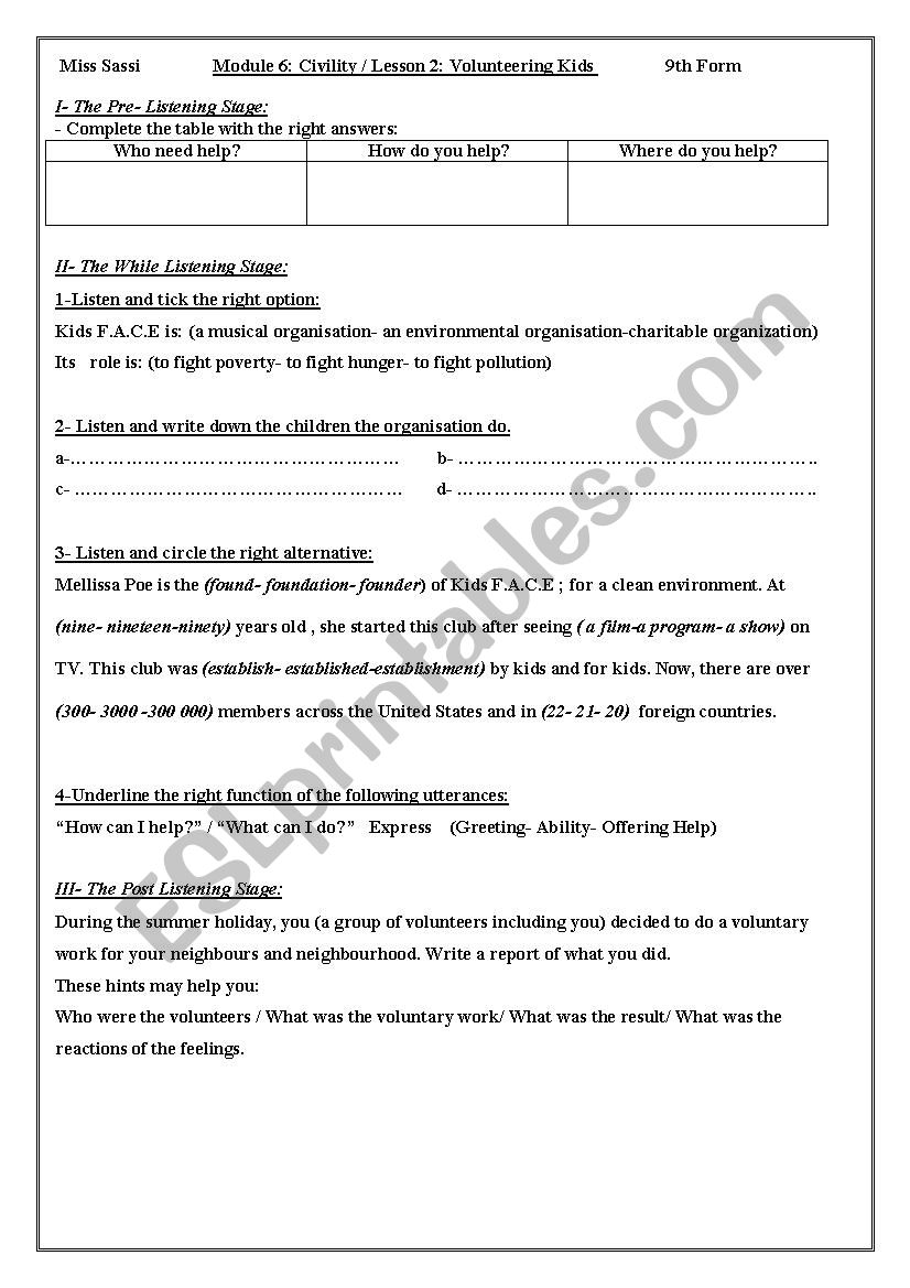 volunteering kids worksheet