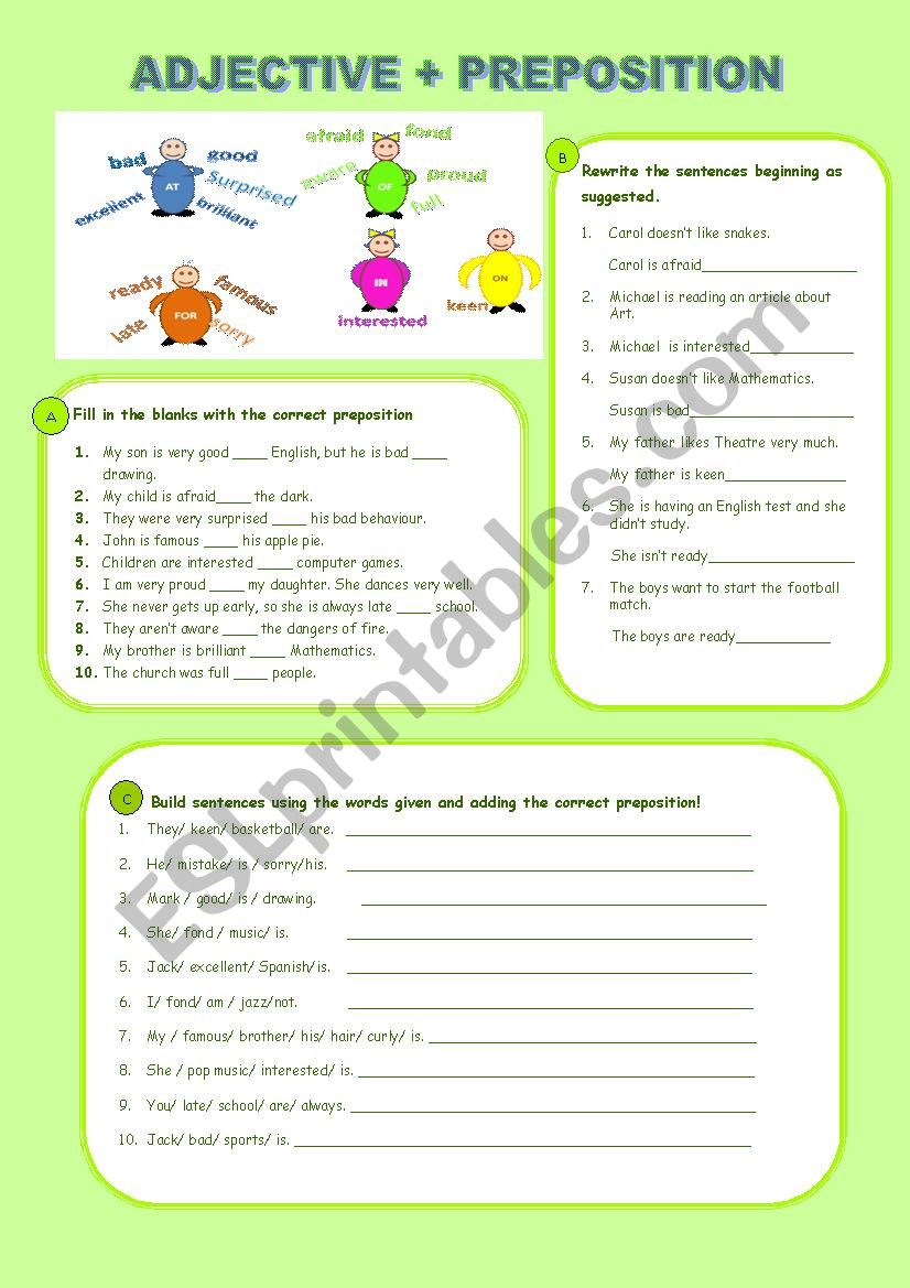 Adjective + preposition worksheet