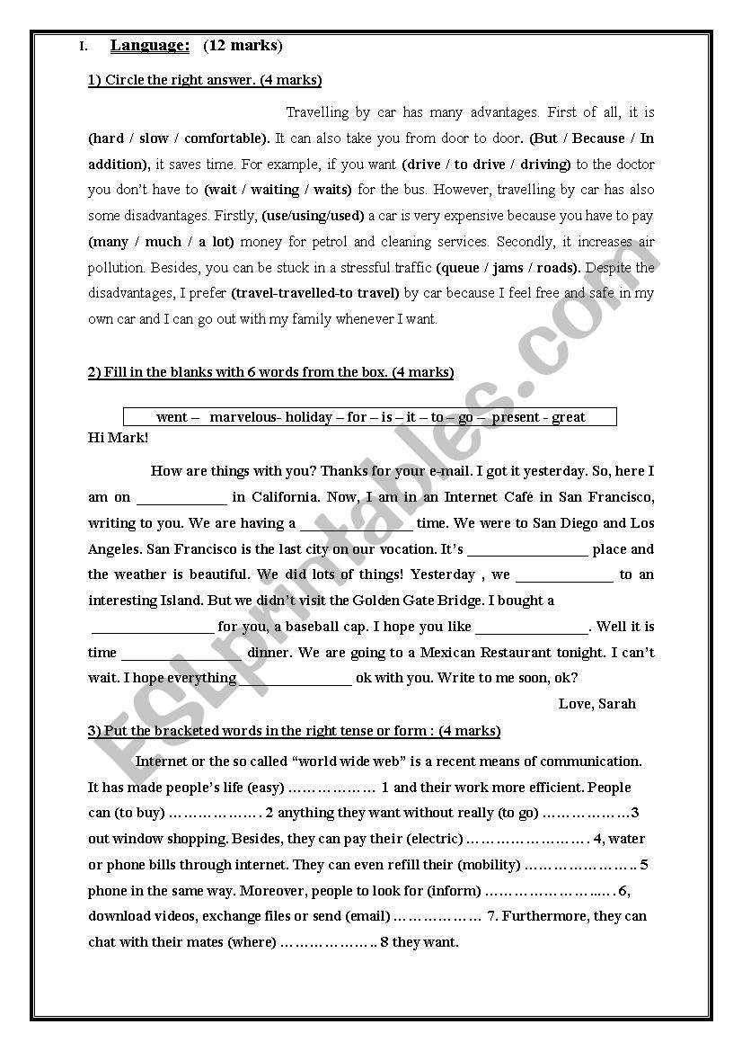 mid term test 3 9th form worksheet