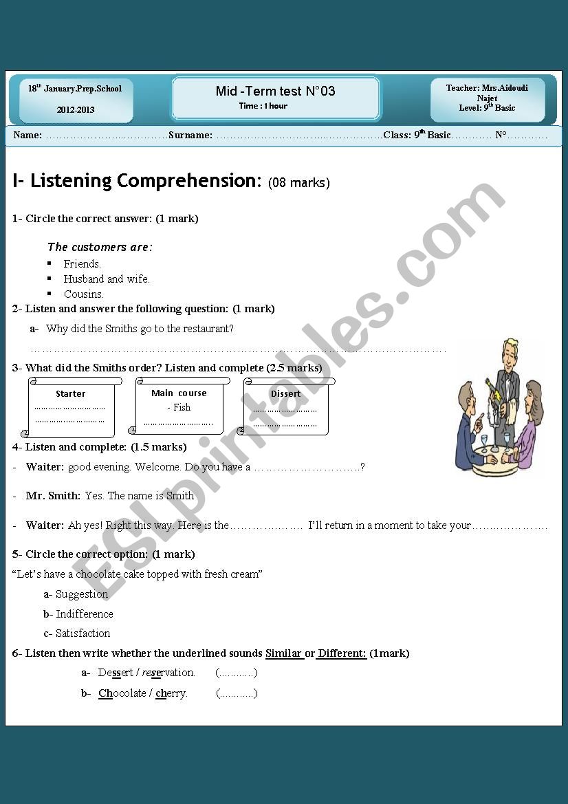 mid-term-test03-9th basic worksheet