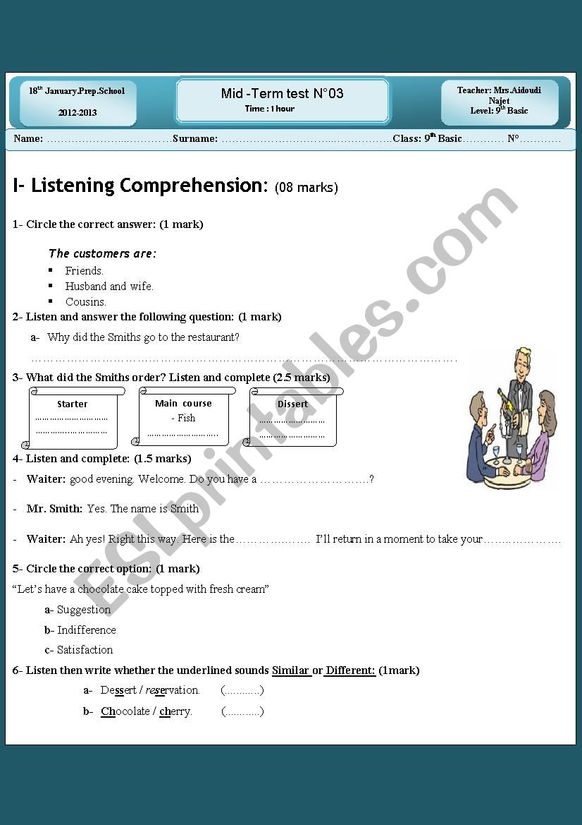 mid-term-test03-9th basic worksheet