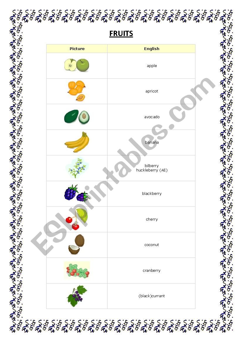 FRUITS VOCABULARY worksheet
