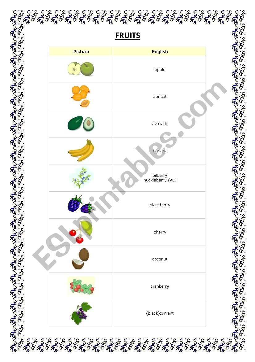 FRUITS VOCABULARY worksheet