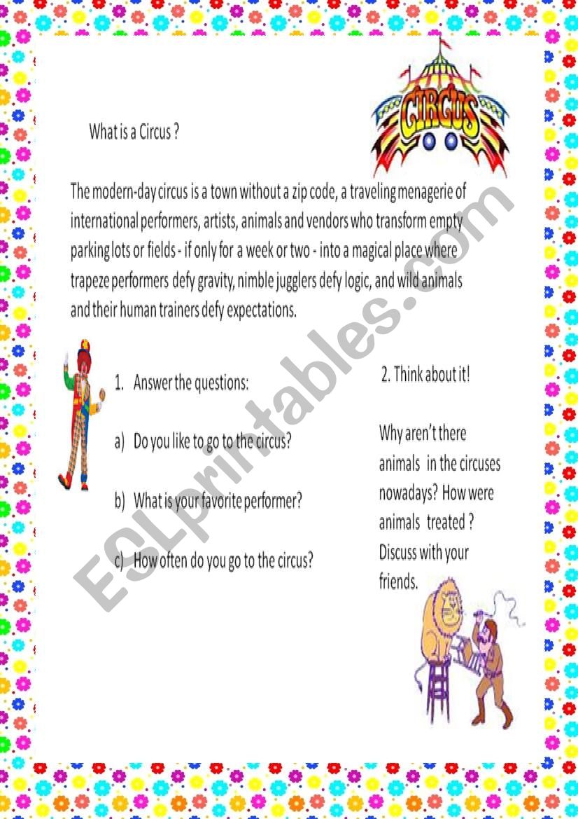 circus worksheet