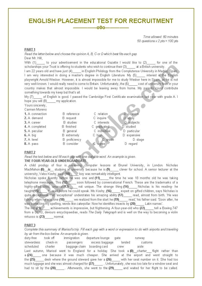 PLACEMENT TEST FOR RECRUITMENT