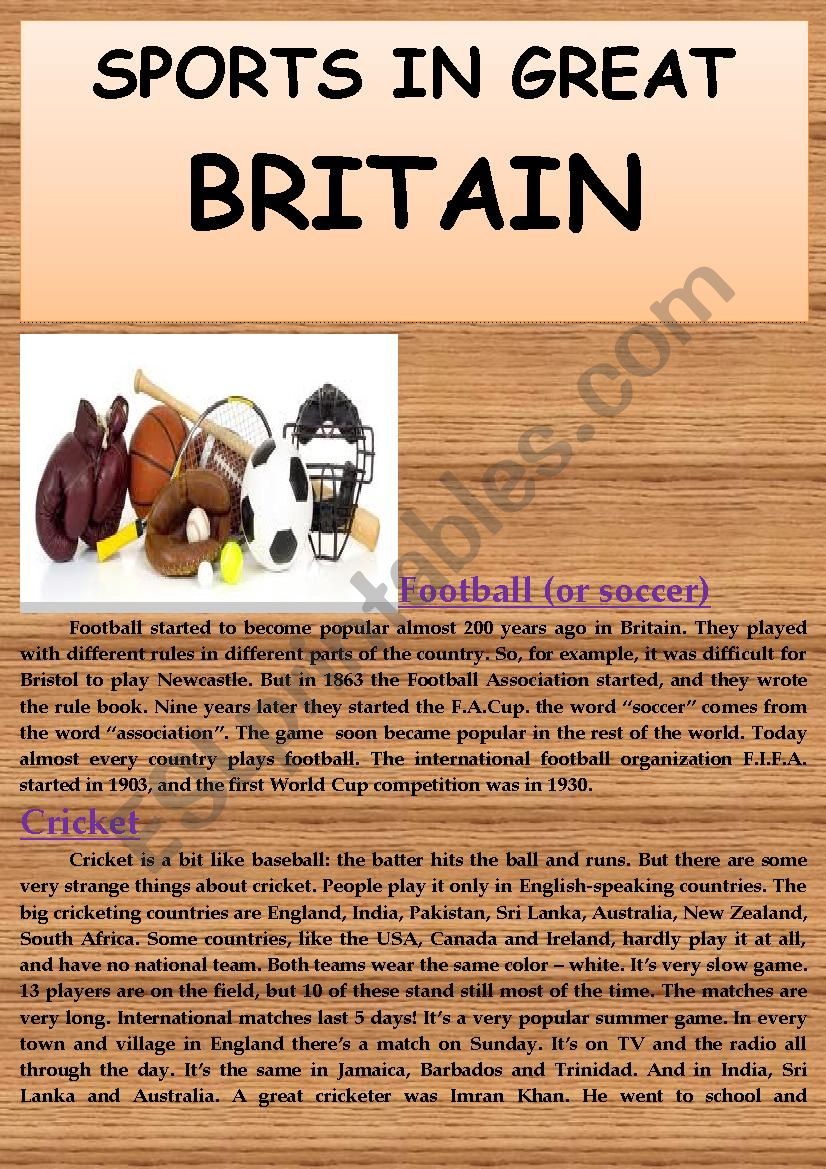 Sports in Great Britain worksheet