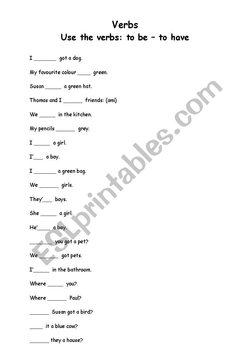 Verbs- to be - to have worksheet