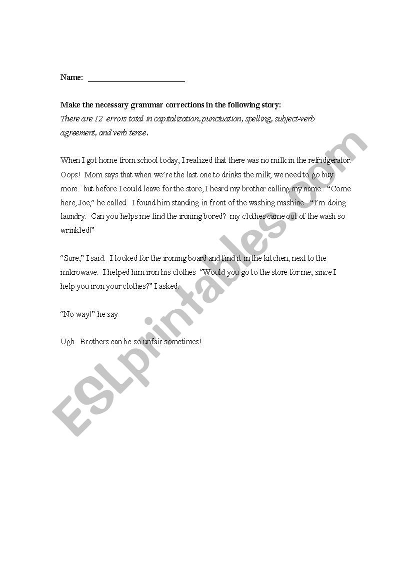 Editing Activity with Household Vocabulary