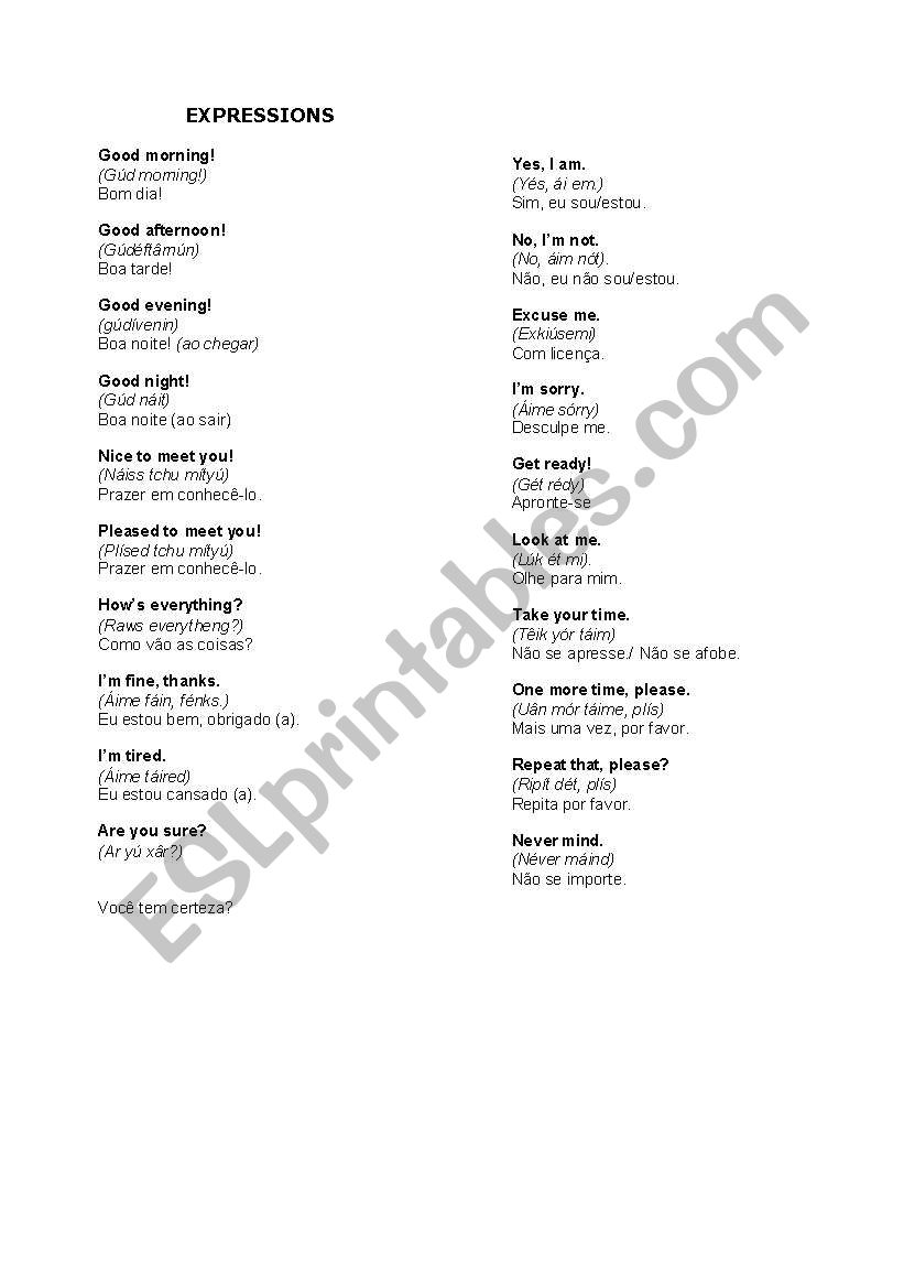 Idiomatic Expressions worksheet
