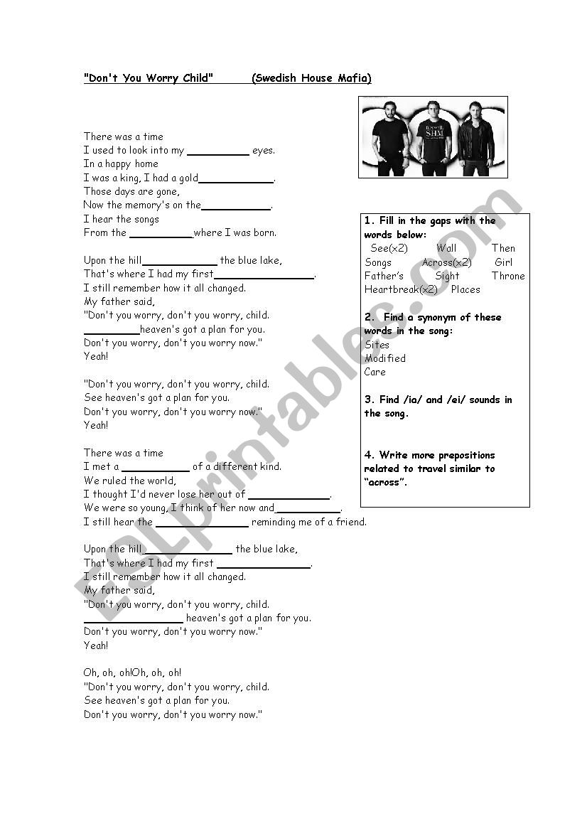 DonÂ´t you worry child worksheet