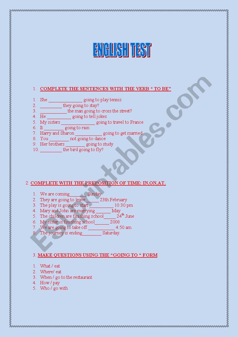 English elementary test worksheet