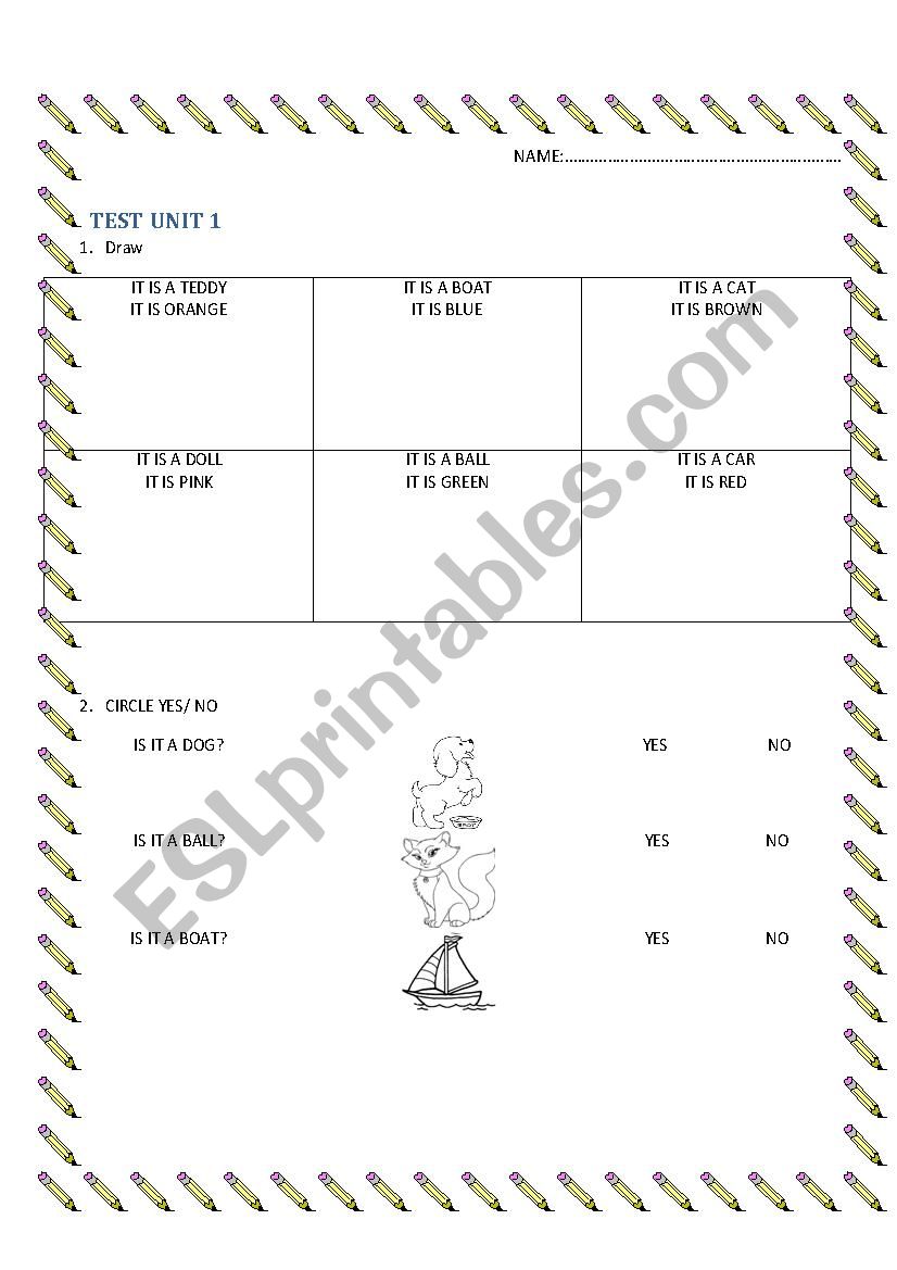 Elementary test or revision worksheet