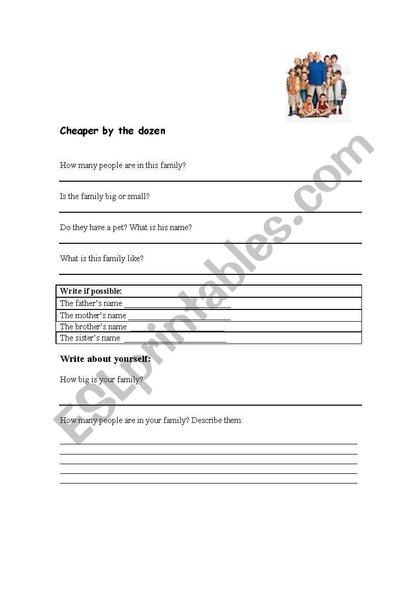 Cheaper by the dozen worksheet