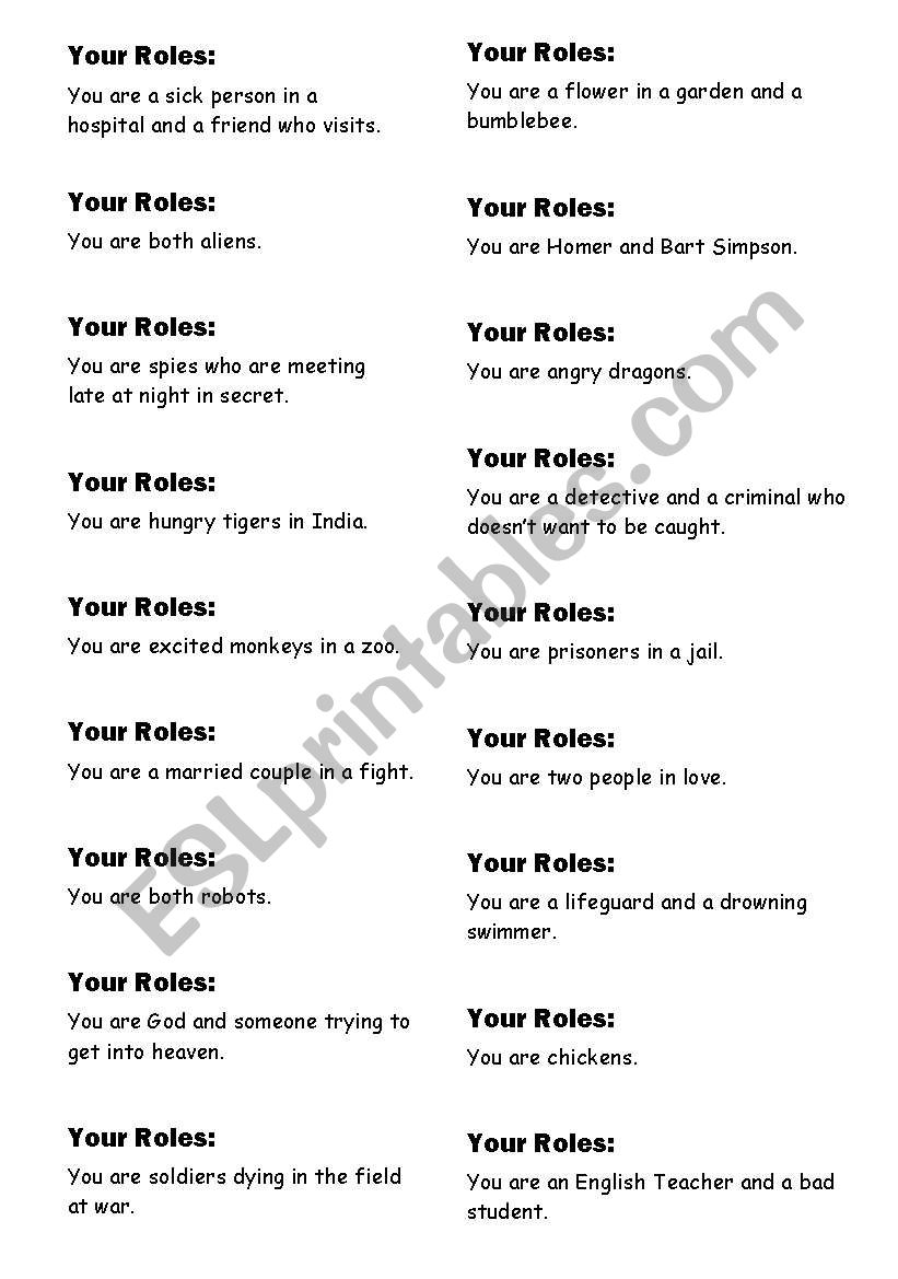 Role-Play Conversation Cards worksheet