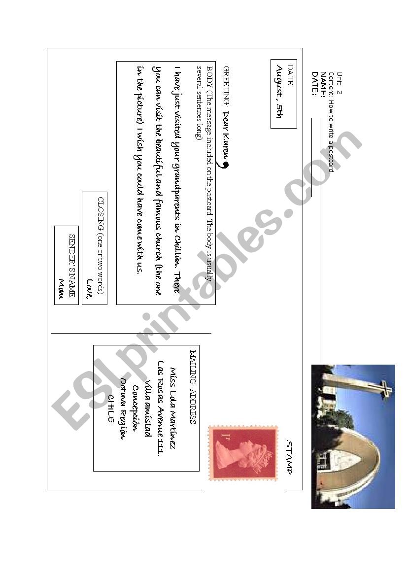 How to write a postcard worksheet