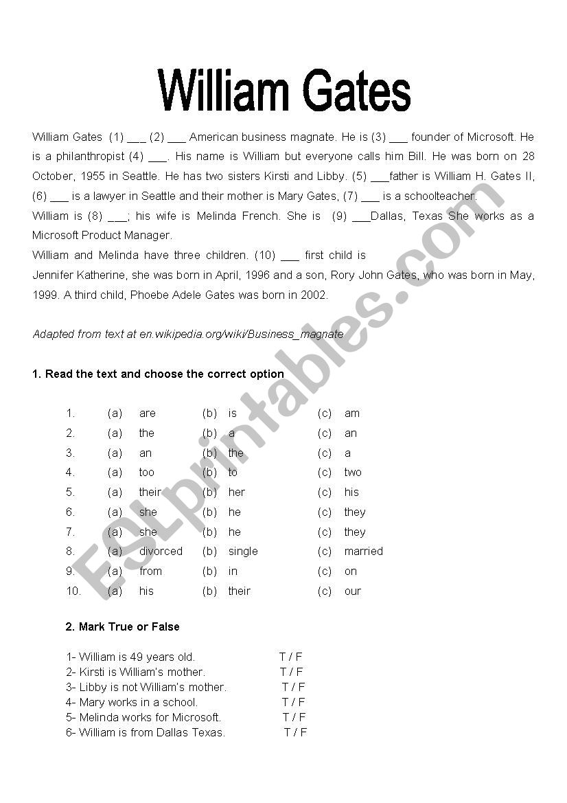 william gates worksheet