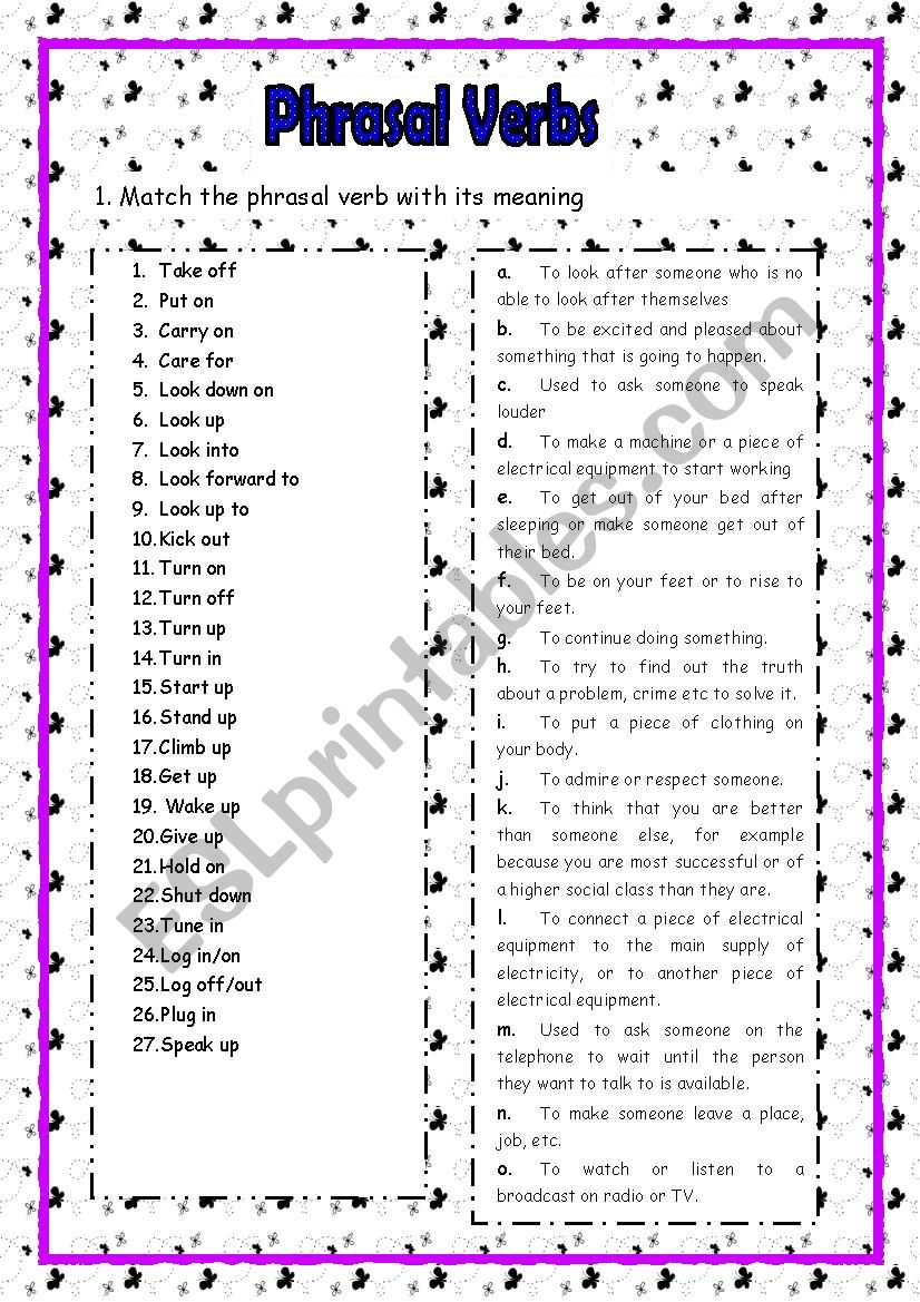 Phrasal Verbs activities with key