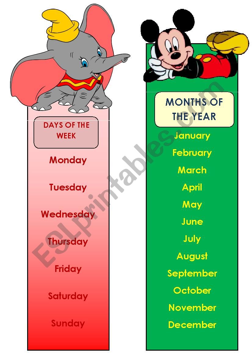 months of the year, seasons of the year, days of the week