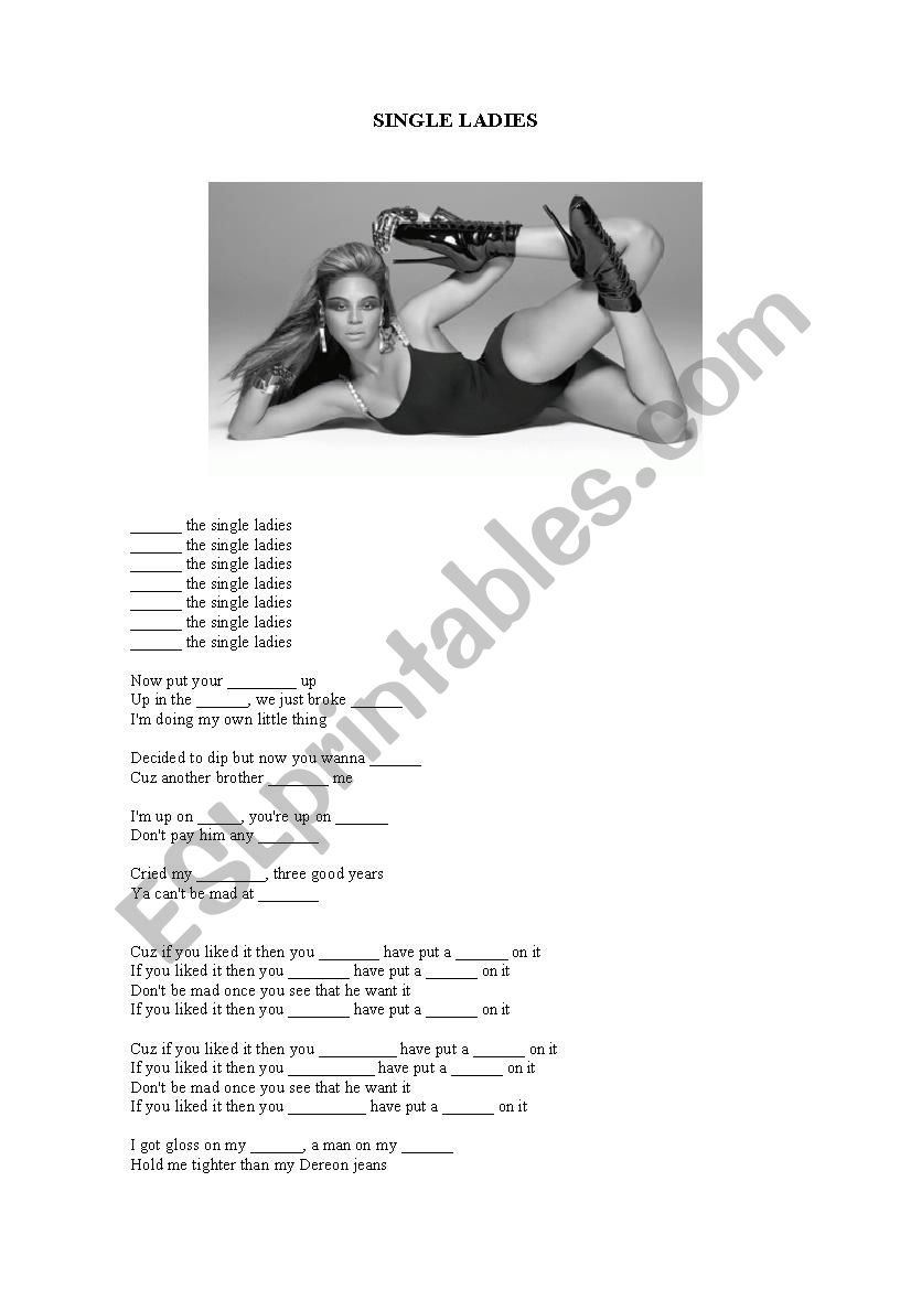 Single Ladies - Beyonce worksheet