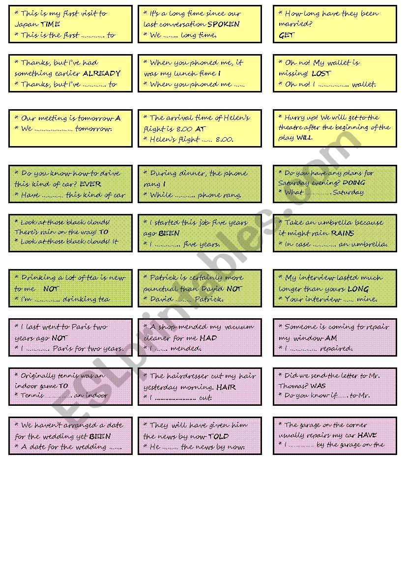 Rephrasing Cards worksheet