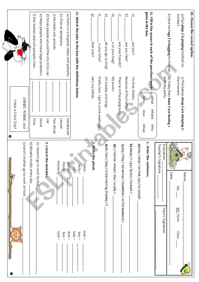 Grammar test worksheet