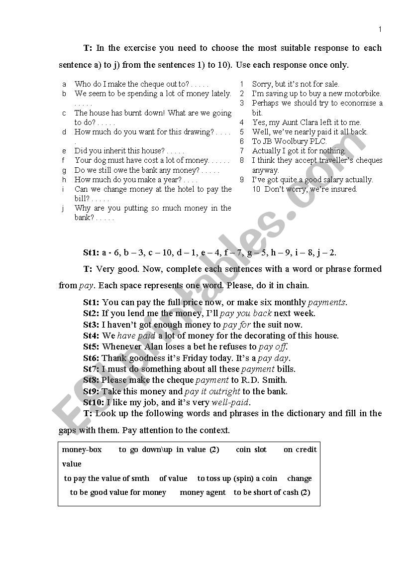 Money worksheet