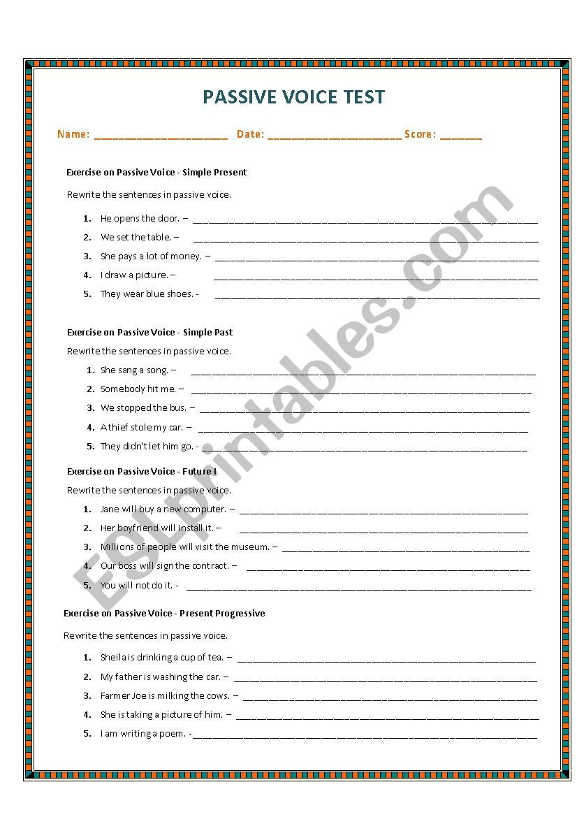 Passive Voice Test/ Answer Key