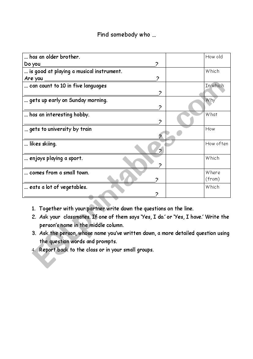 Find somebody who ... worksheet