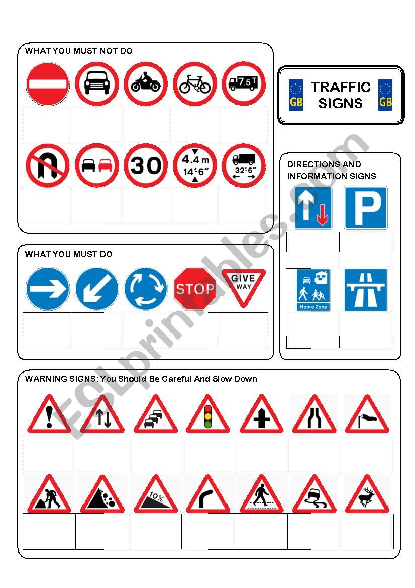 Traffic Signs worksheet