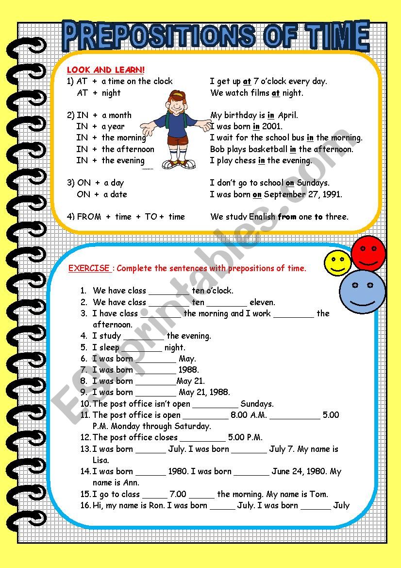 PREPOSITIONS OF TIME worksheet