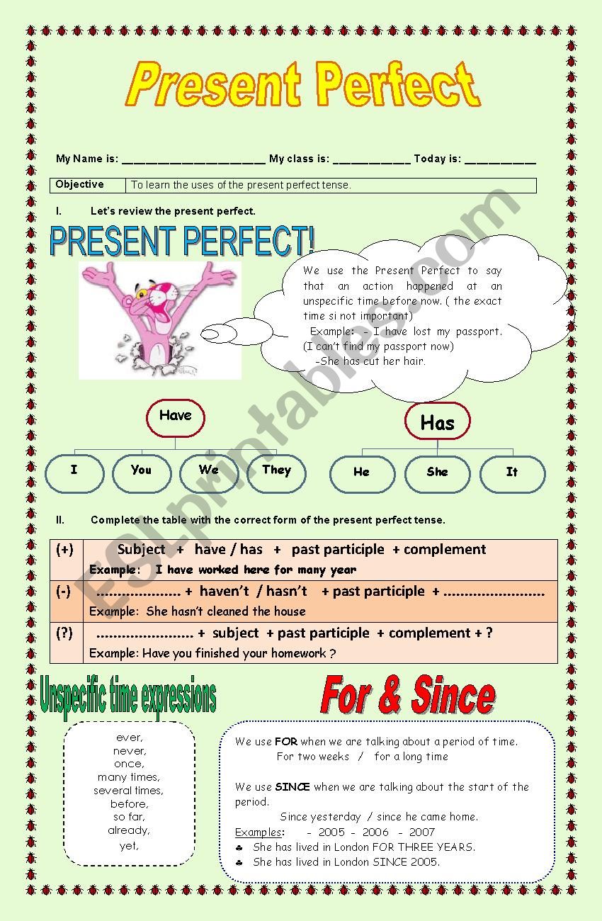 Present perfect worksheet