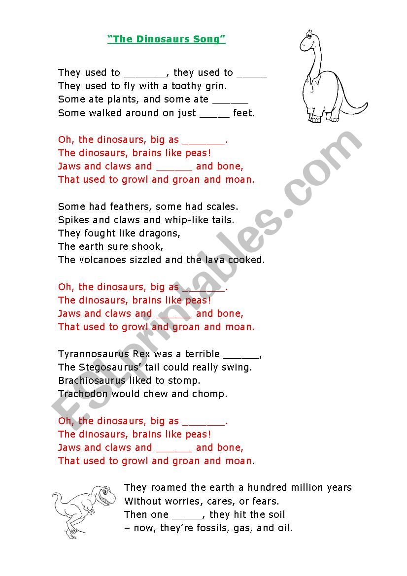 The dinosaurs song worksheet