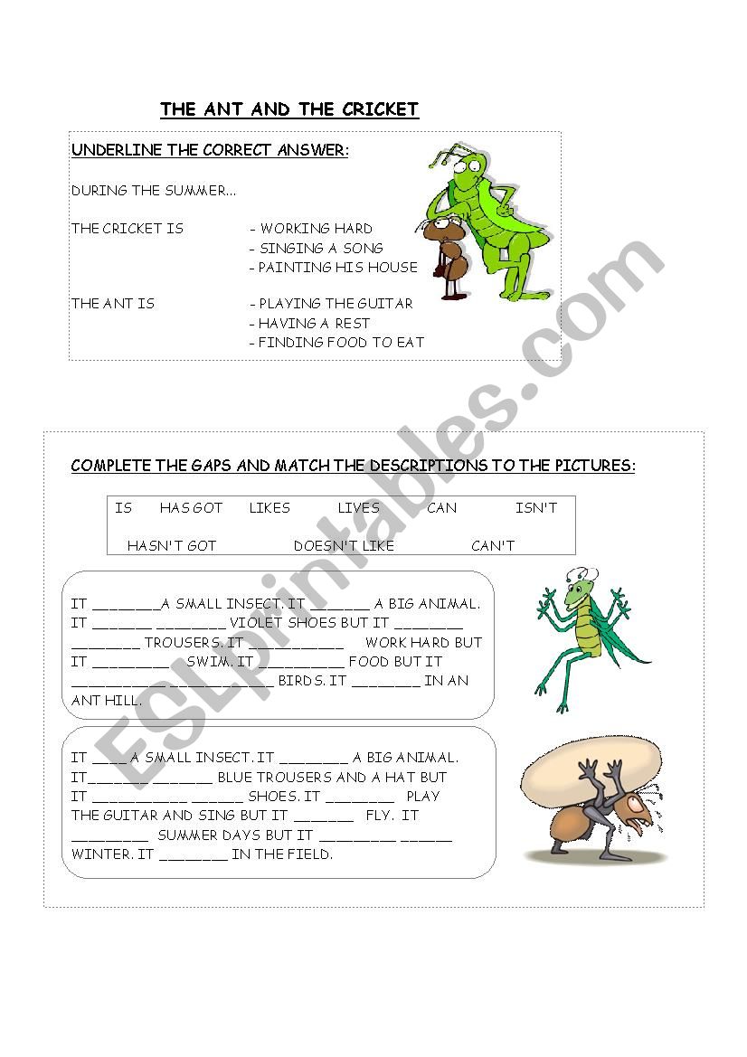 The ant and the cricket worksheet